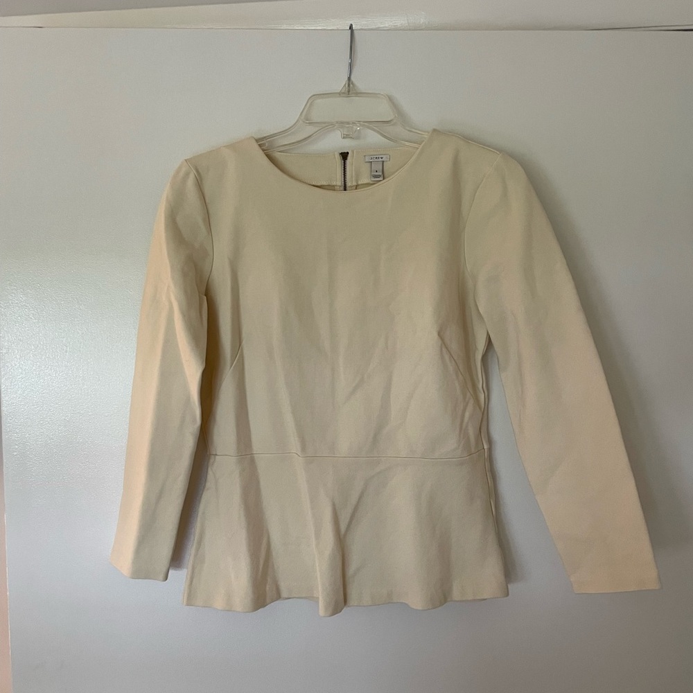 J. Crew cream colored peplum top w/zip back.  Ponte fabric. Size S.